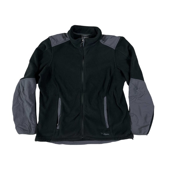 LL Bean Polartec Womans Black / Gray Full Zip‎ Fleece Sweater Jacket Large - Picture 1 of 6